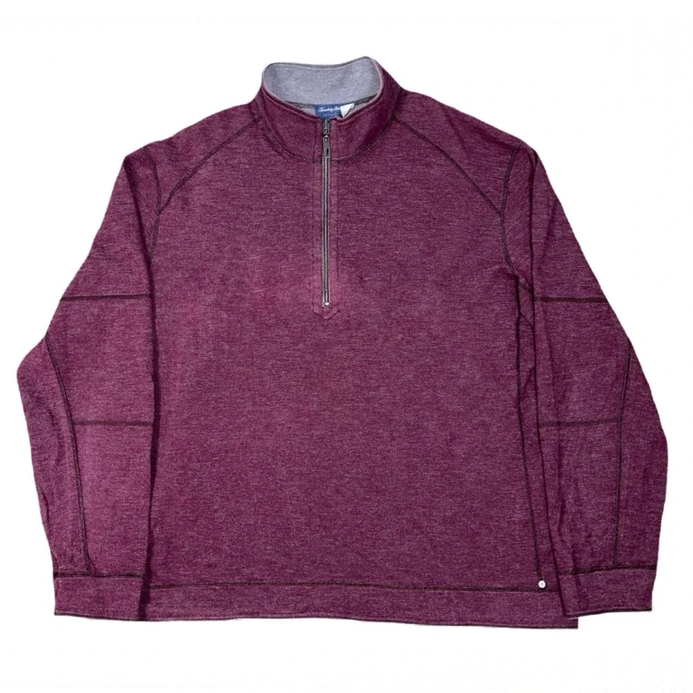 Tommy Bahama Reversible 1/4 Zip Sweater Mens 2XL Flipshore Maroon Gray Pullover